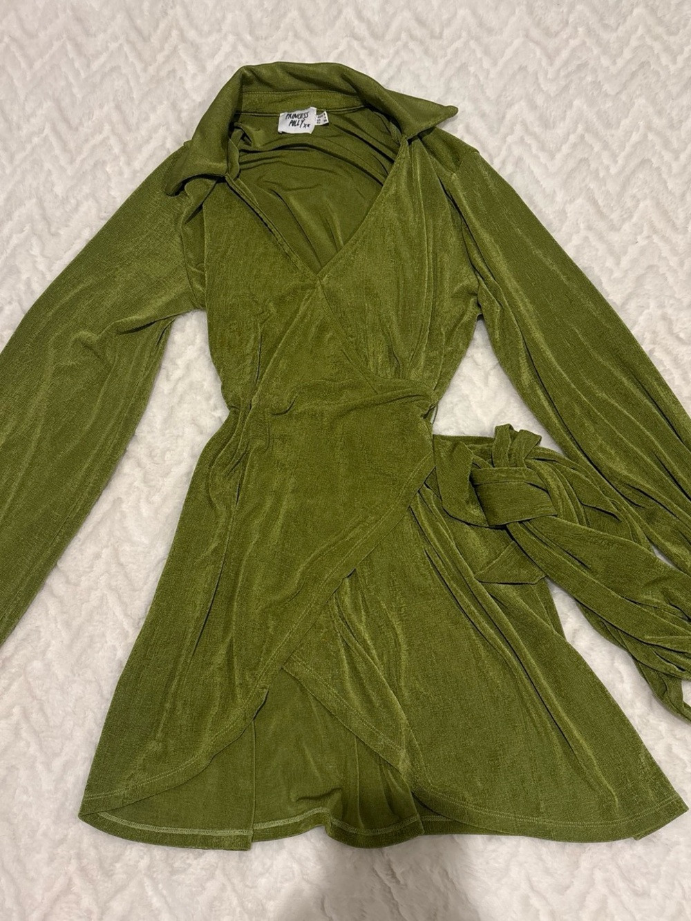 Princess Polly Olive Wrap-Style Long Sleeve Dress